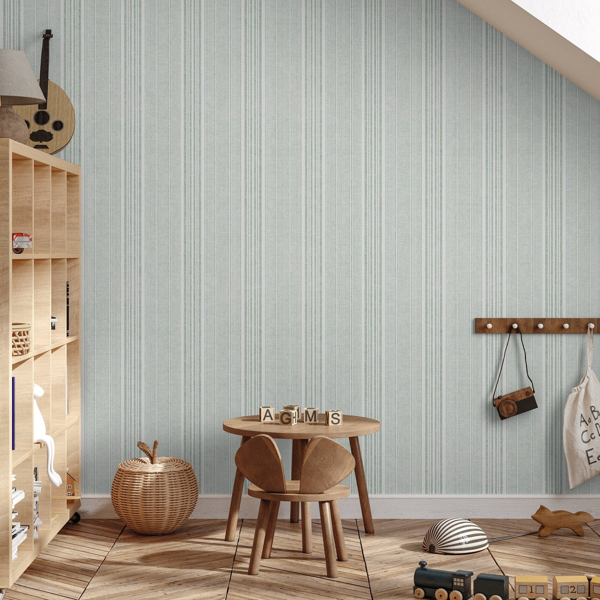 Sage stripes with a woven canvas look