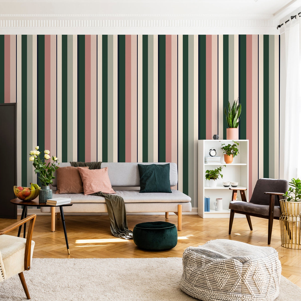 Bold vertical stripes in rich colour