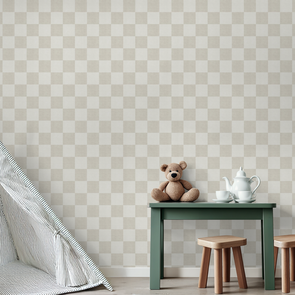 Woven Check (Beige) Wallpaper
