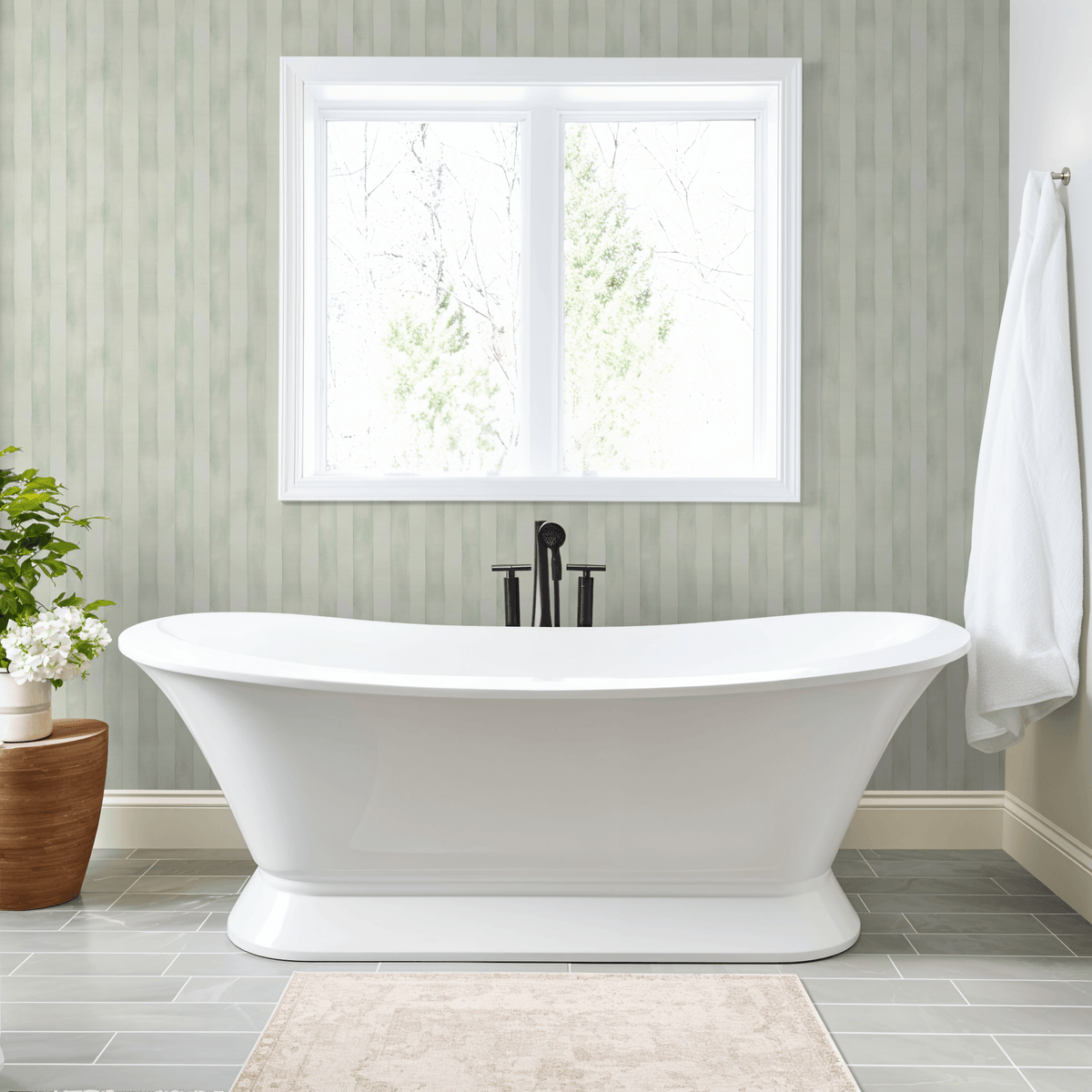 Hand-painted sage and ivory stripes