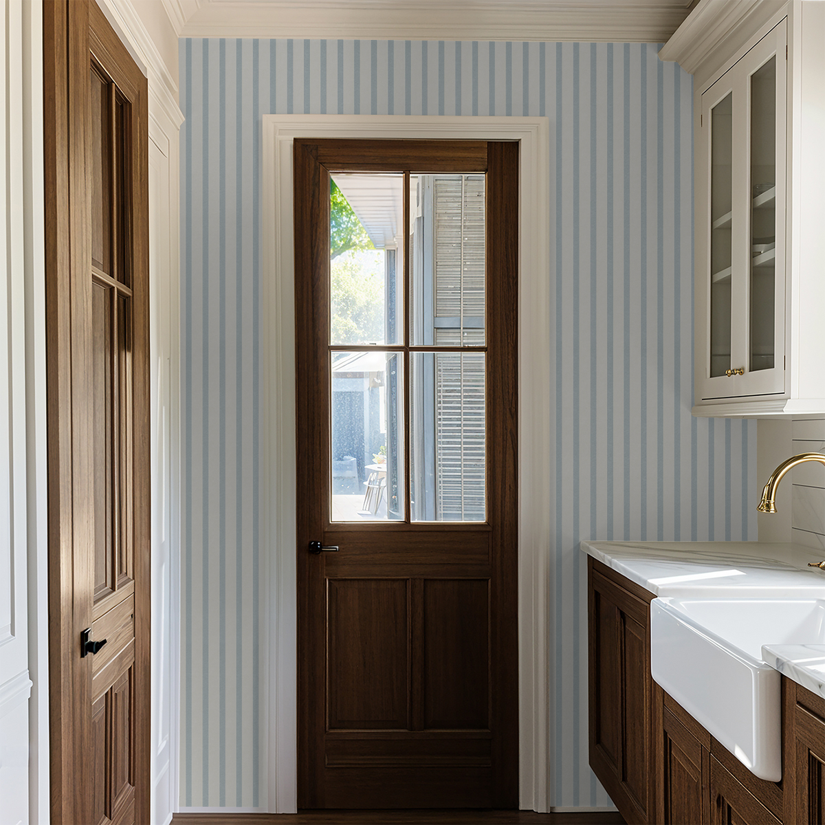 Powder blue and off-white stripes