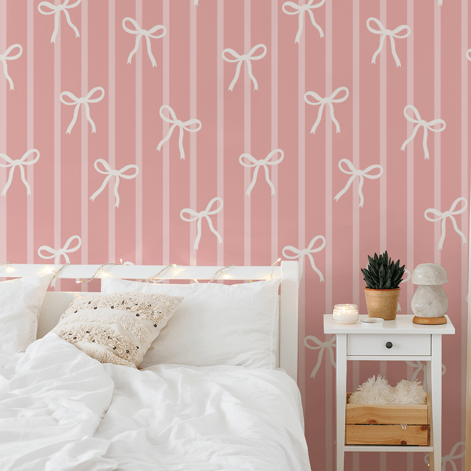 Pink stripes and white ribbon bows