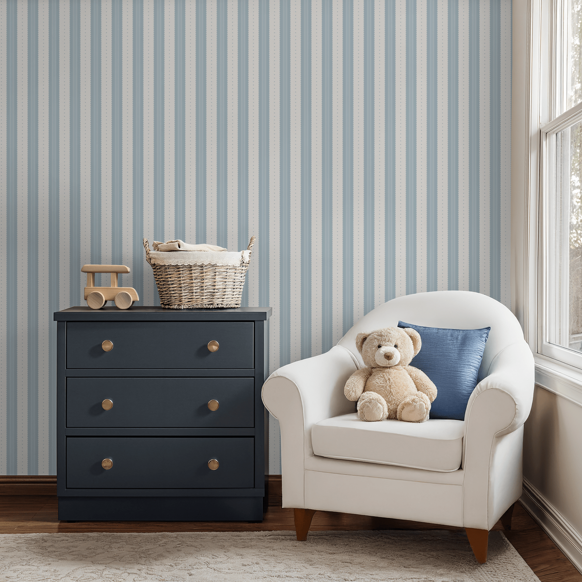 Dusty-blue scalloped stripes