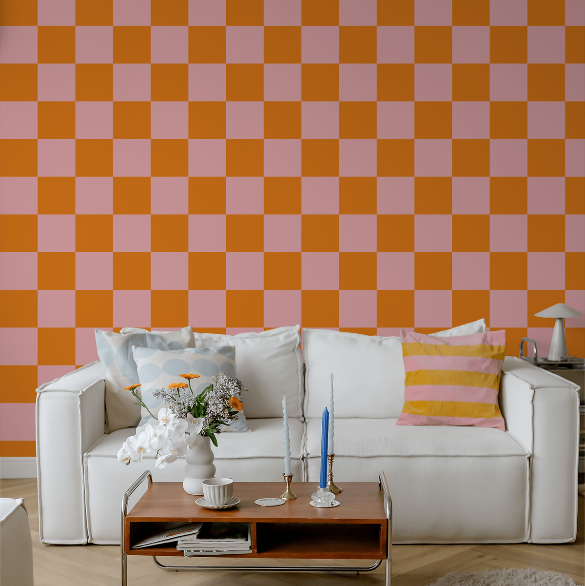 Simply Checker (Pink & Orange) Wallpaper