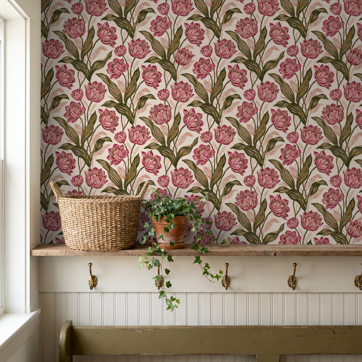 Pink blooms and verdant leaves